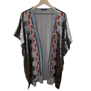 Andree By Unit Women’s Velour Embroidered Bohemian Kimono Cardigan Sz S/M